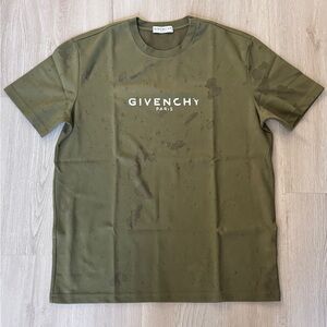 Givenchy Paris Destroyed Distressed T-Shirt Olive Green Small Oversized Unisex